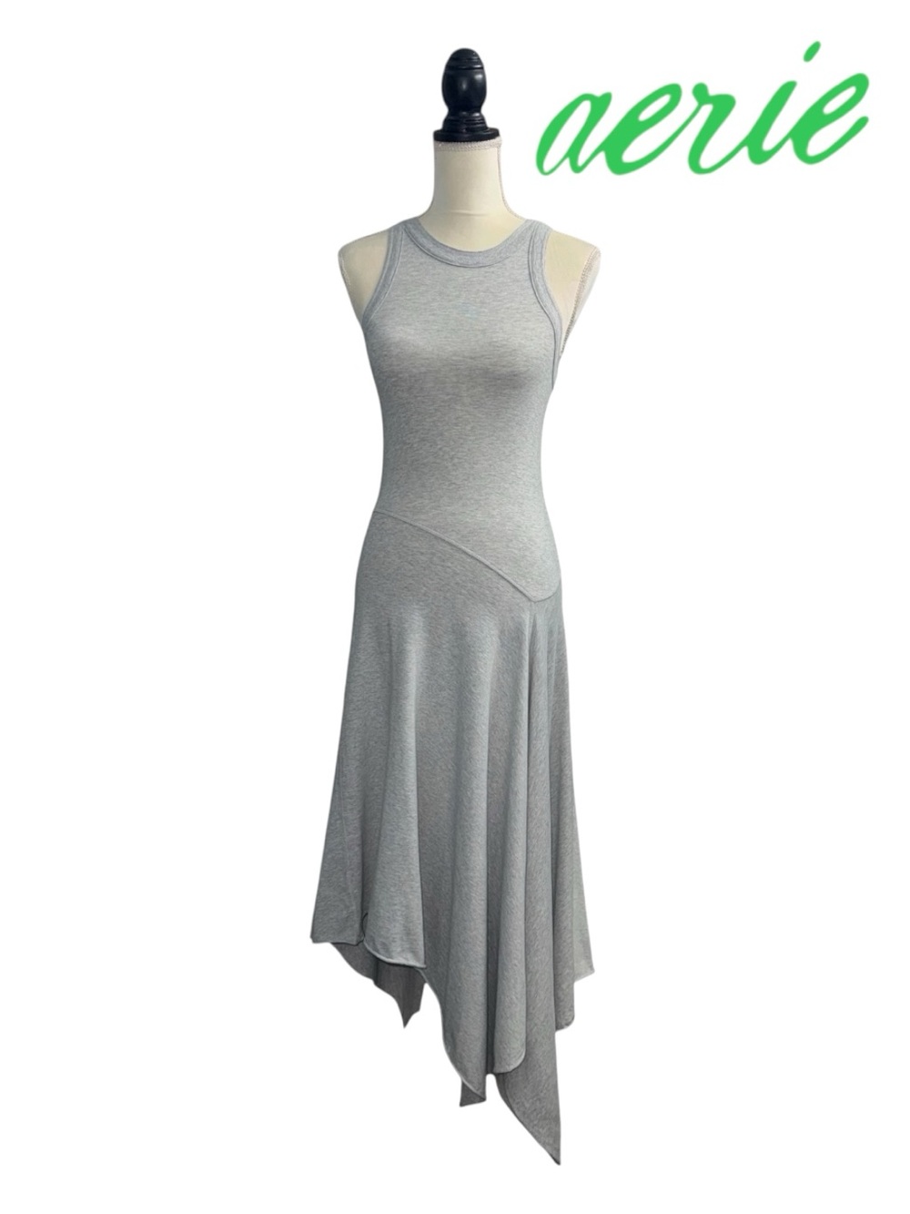 aerie (NWT) Light Gray Sleeveless High-Low asymmetrical Midi Dress, Size XS